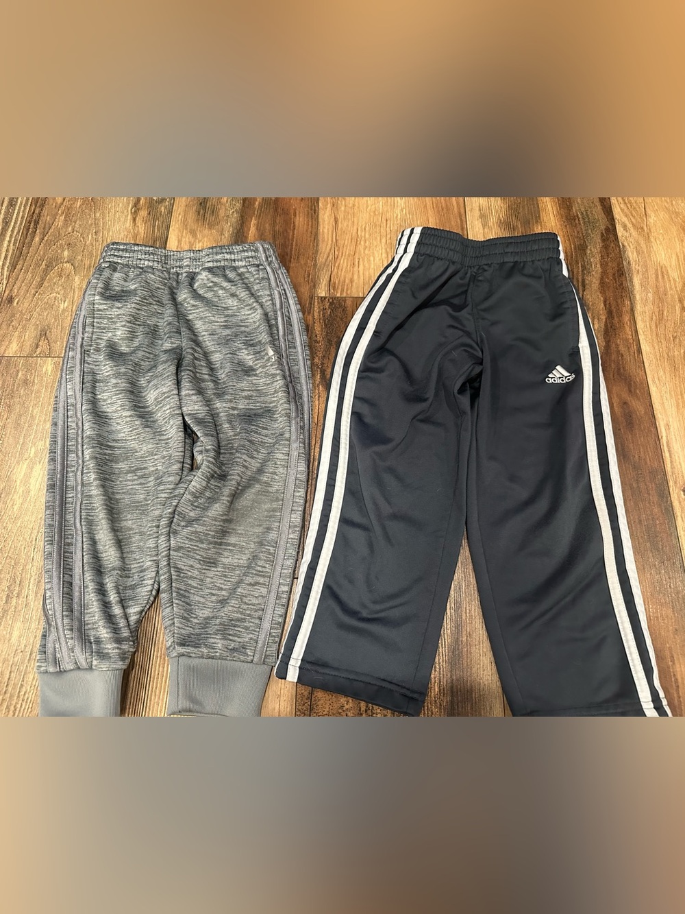 Lot of 2 Boys Toddler 4 Adidas Sweatpants Joggers Athletic Gray Stripe Play